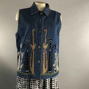 New Directions CATS embroidered jeans denim vest